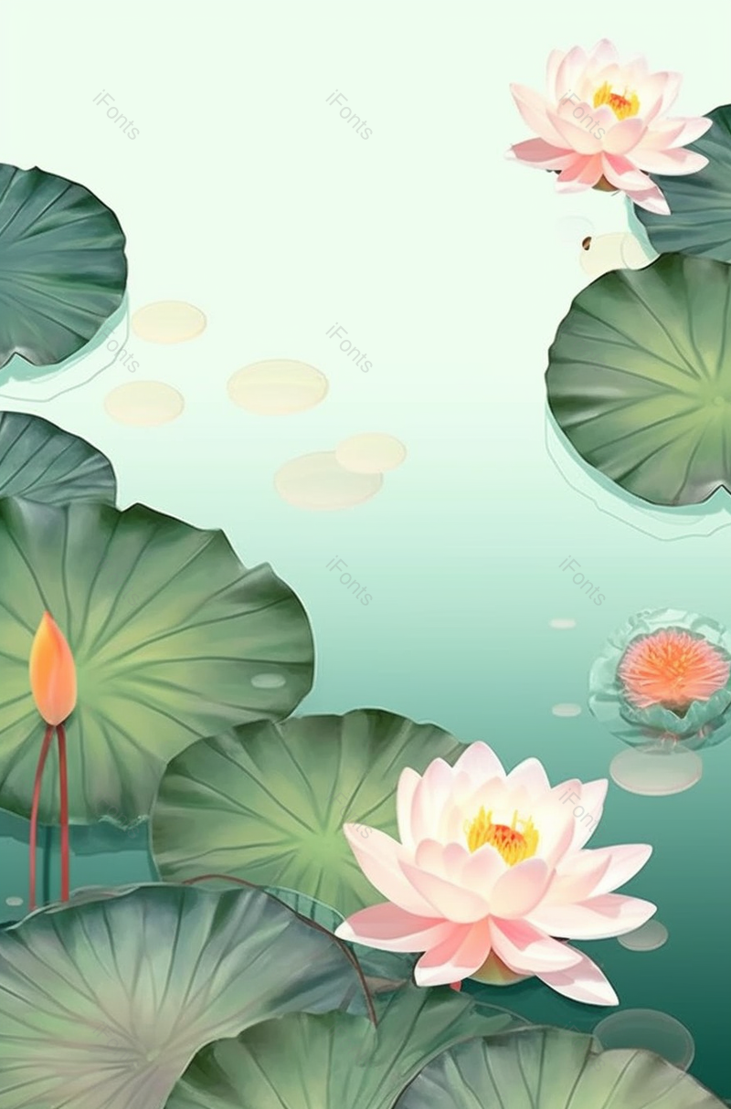 夏天荷花在池塘里绽放中国风工笔画海报背景插画,插画/手绘图,插画/手绘图库,插画/手绘图下载,插画/手绘